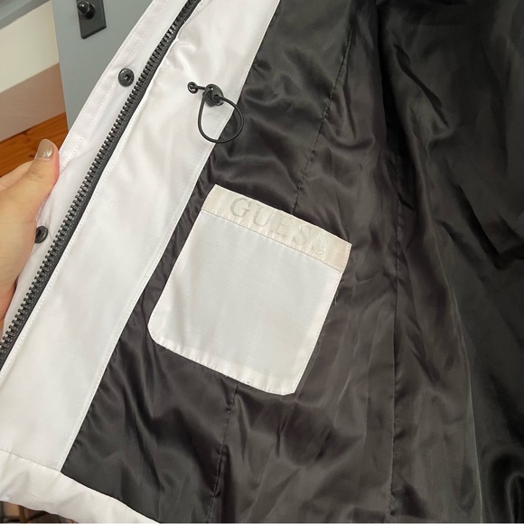 White Guess Winter Jacket with Faux Fur-lined Hood - Picture 8 of 10